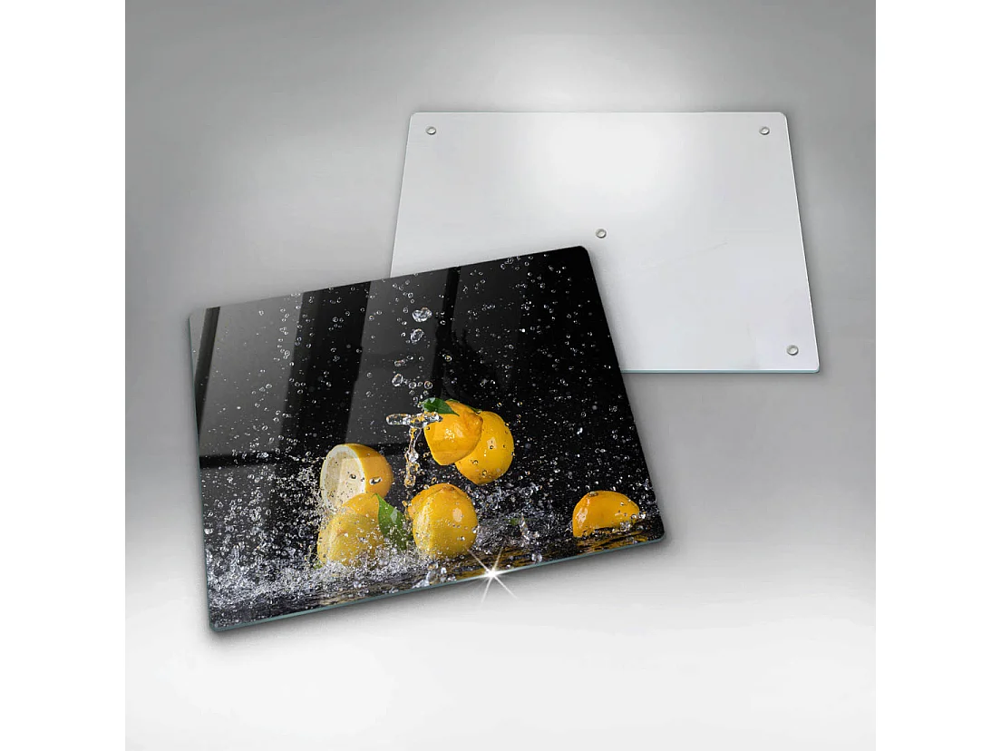 Rechteckiges Küchenbrett aus Glas, 52x40 cm Saftige Zitronenfrucht