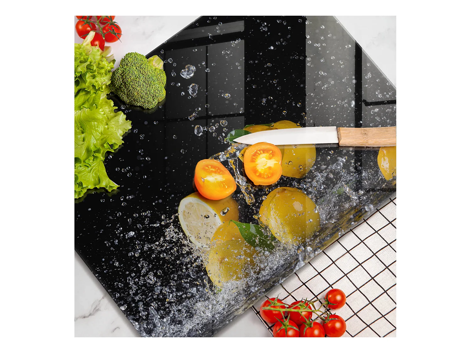 Planche de cuisine rectangulaire en verre, 52x40 cm Fruit citron juteux