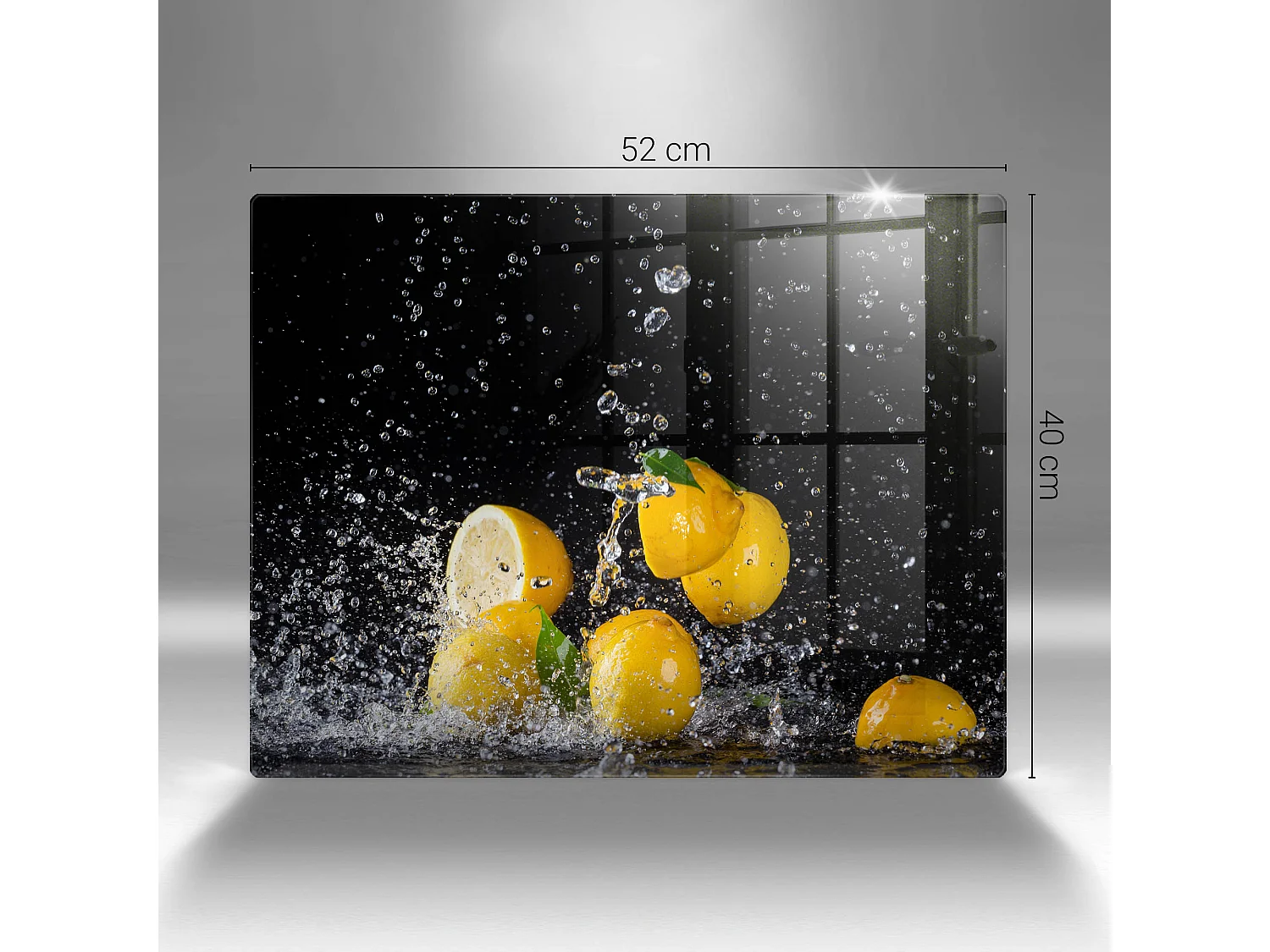 Rechteckiges Küchenbrett aus Glas, 52x40 cm Saftige Zitronenfrucht