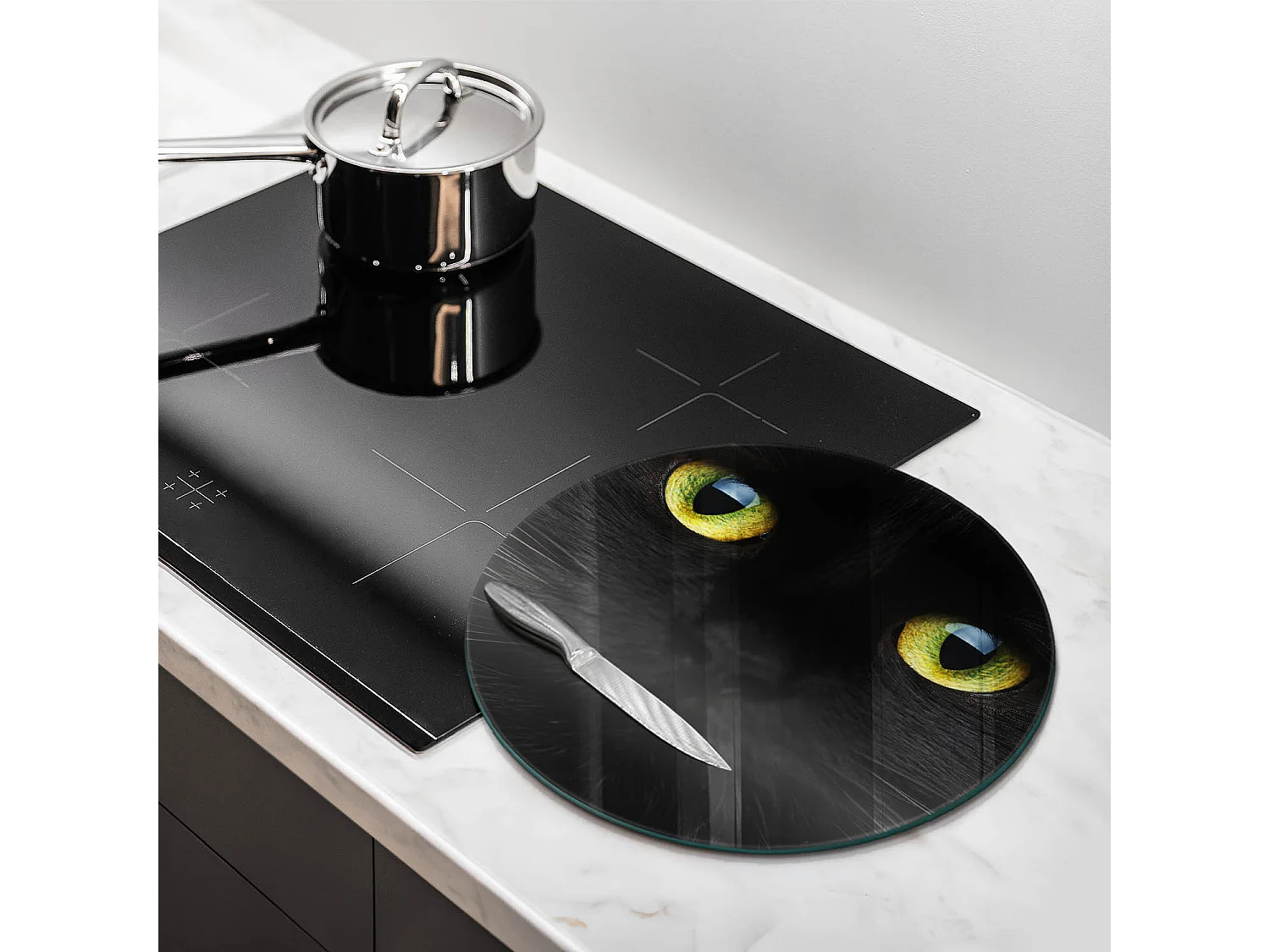 Planche de cuisine ronde en verre, 40 cm Animal, yeux de chat