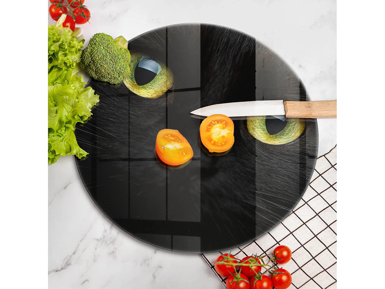 Planche de cuisine ronde en verre, 40 cm Animal, yeux de chat