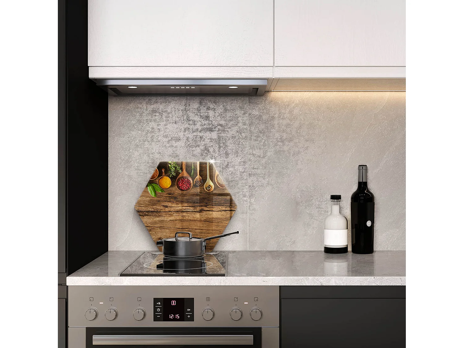 Planche de cuisine hexagonale en verre, 40 cm Cuillères à épices en bois