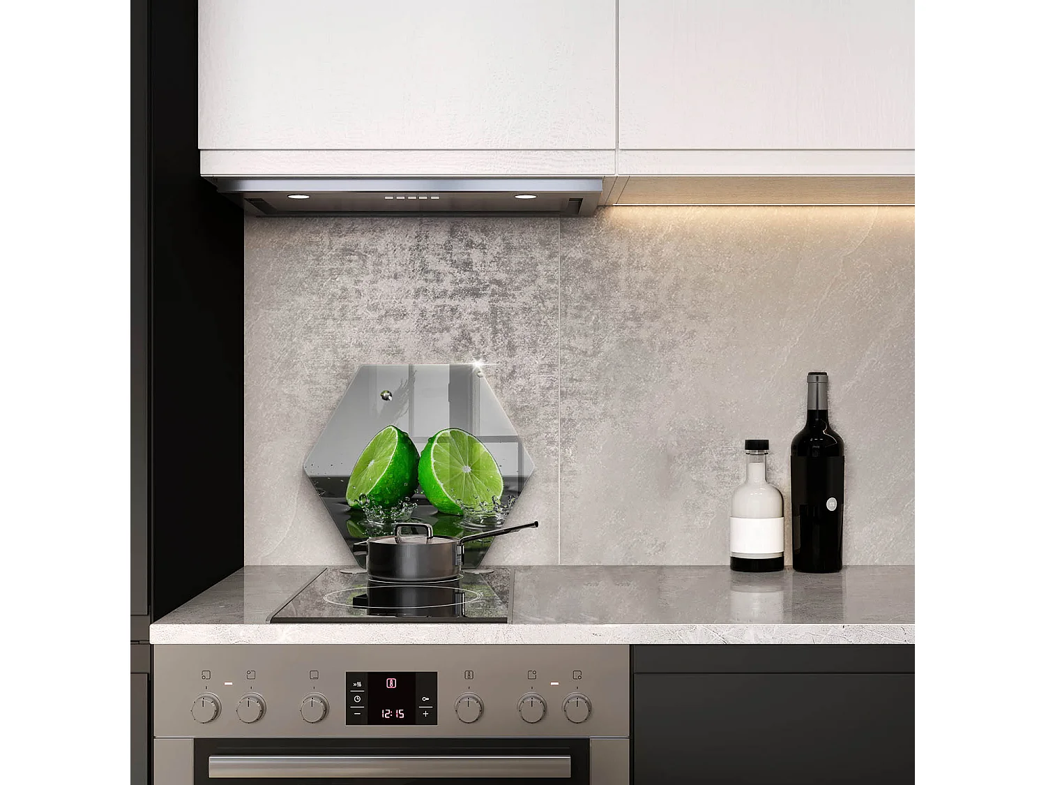 Planche de cuisine hexagonale en verre, 40 cm Citrons verts juteux et eau