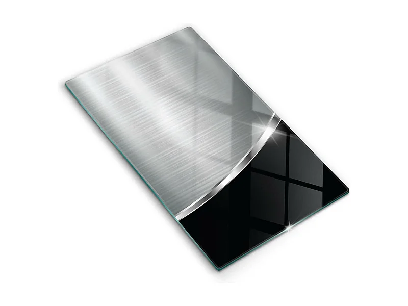 Rechteckiges Küchenbrett aus Glas, 30x52 cm Abstraktion mit Metall.