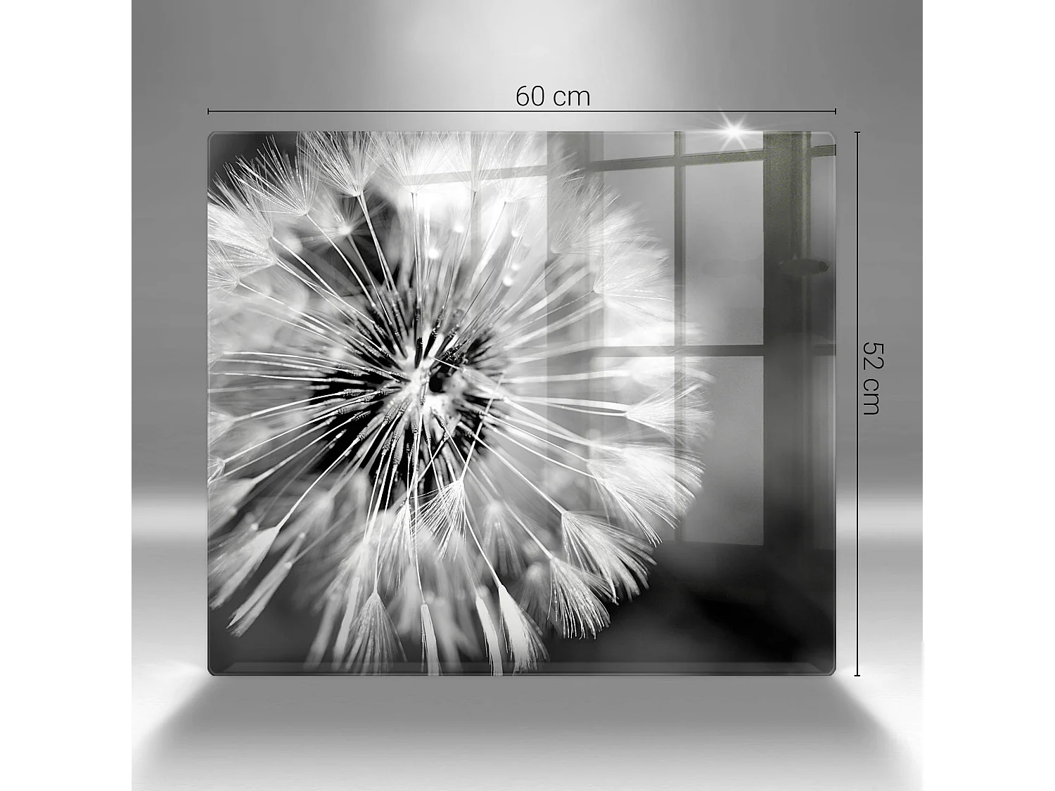 Rechteckiges Küchenbrett aus Glas, 60x52 cm Zarte Löwenzahnfarbe