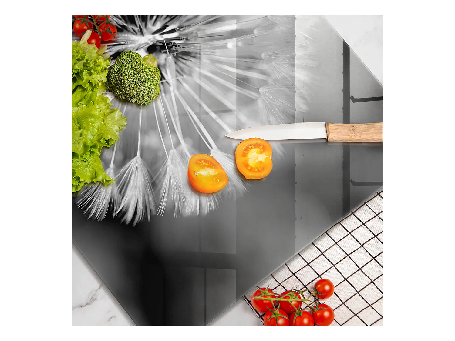Planche de cuisine rectangulaire en verre, 60x52 cm Pissenlit délicat