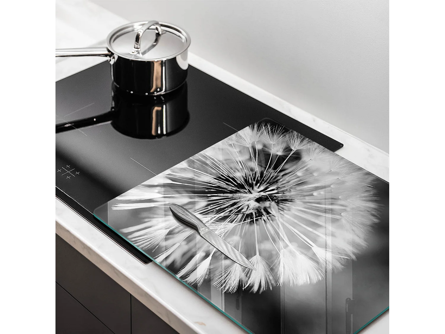 Rechthoekig glazen keukenbord, 60x52 cm Delicate Paardebloem