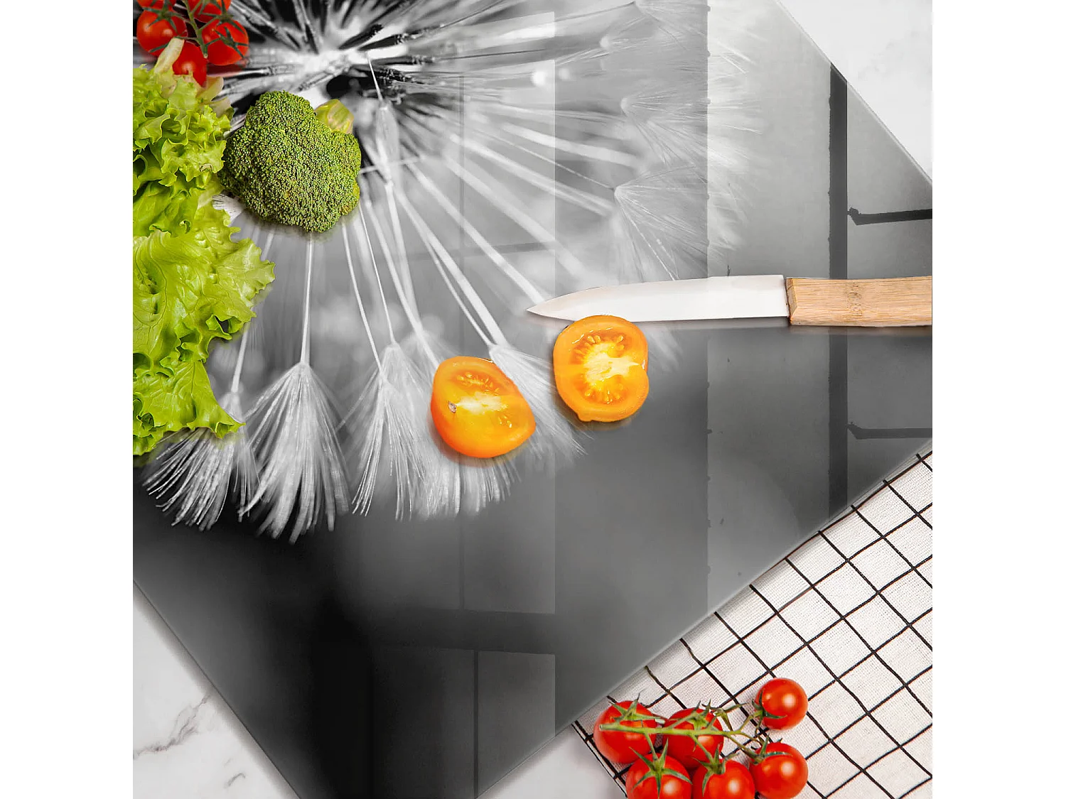 Rechthoekig glazen keukenbord, 60x52 cm Delicate Paardebloem