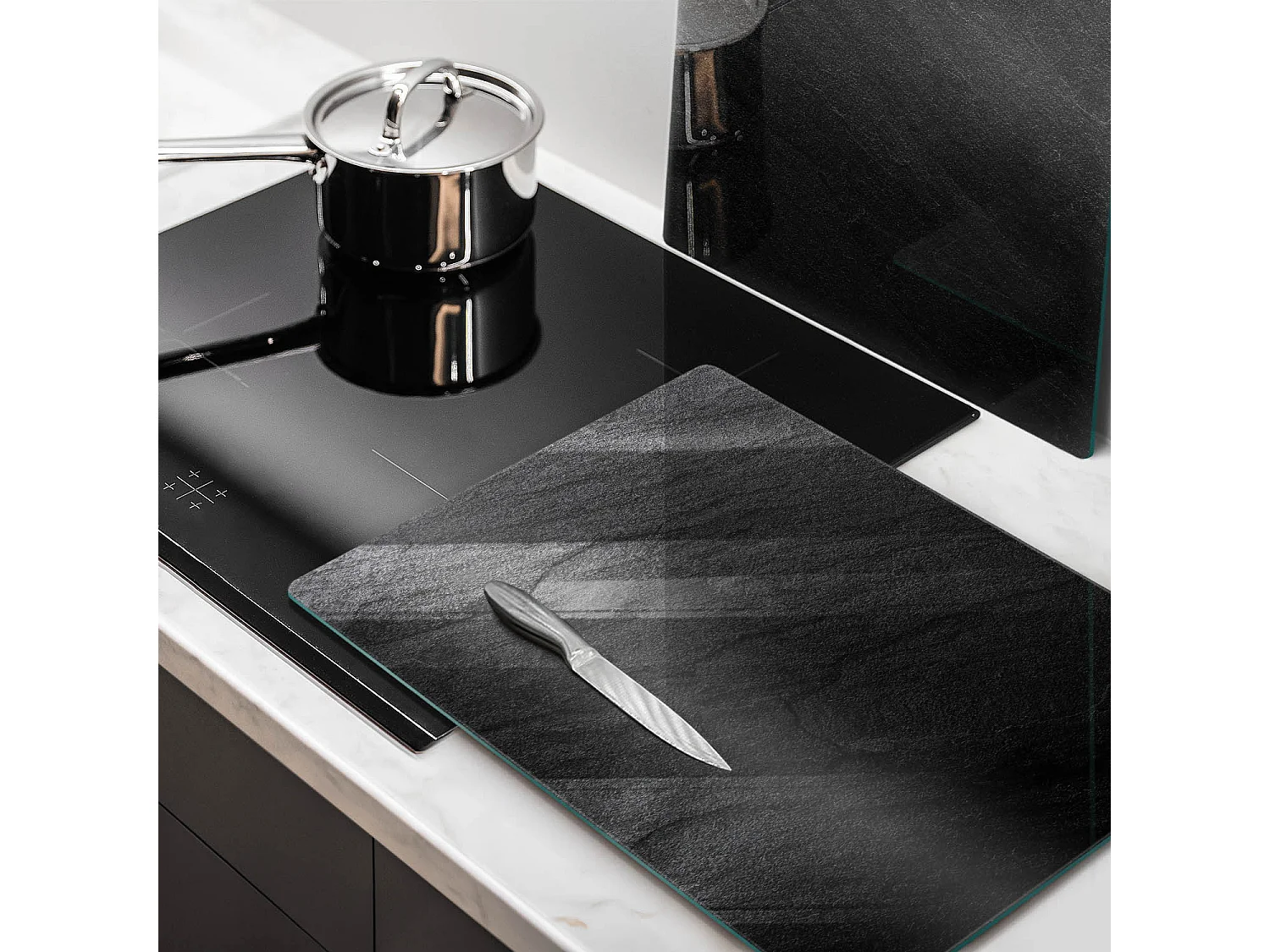 Rechteckiges Küchenbrett aus Glas, 2 Stück, 40x52 cm, Steinstruktur