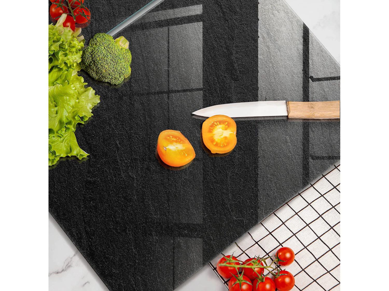 Rechteckiges Küchenbrett aus Glas, 2 Stück, 40x52 cm, Steinstruktur