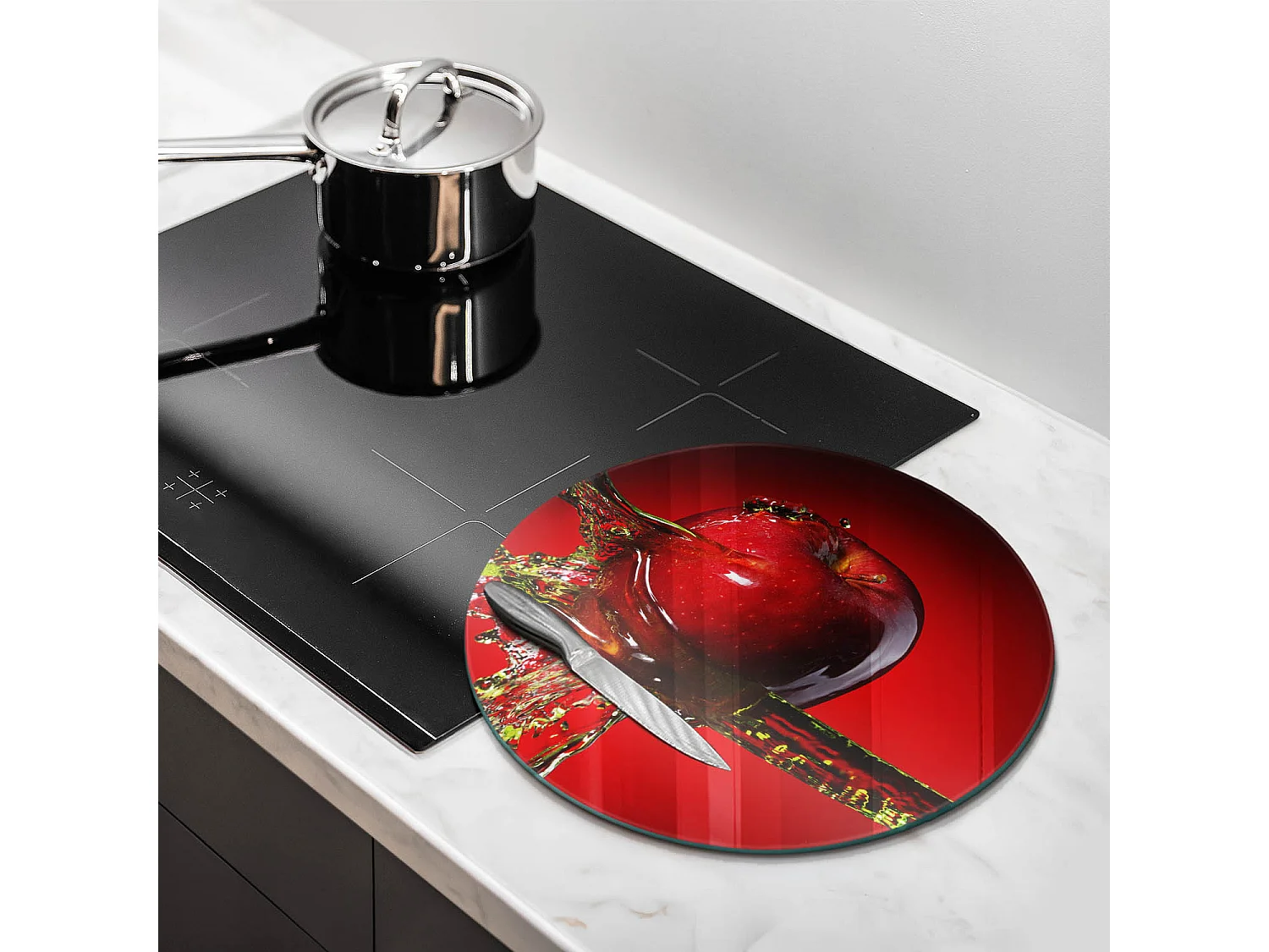 Planche de cuisine ronde en verre, 40 cm Pomme dans l'eau