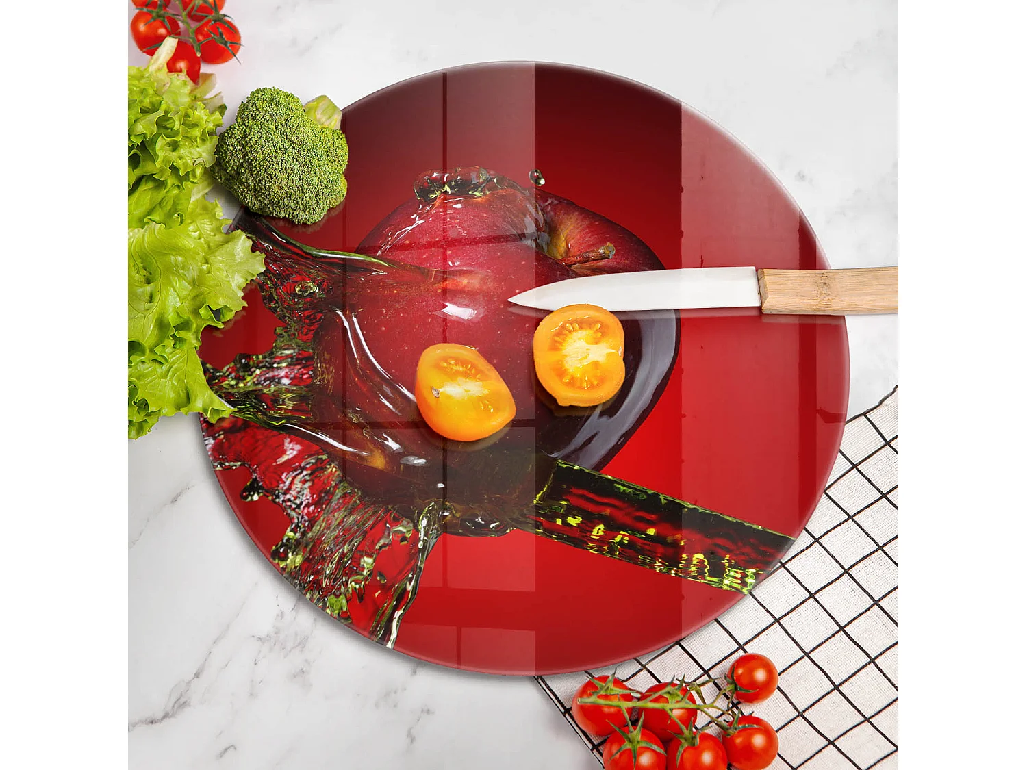 Planche de cuisine ronde en verre, 40 cm Pomme dans l'eau