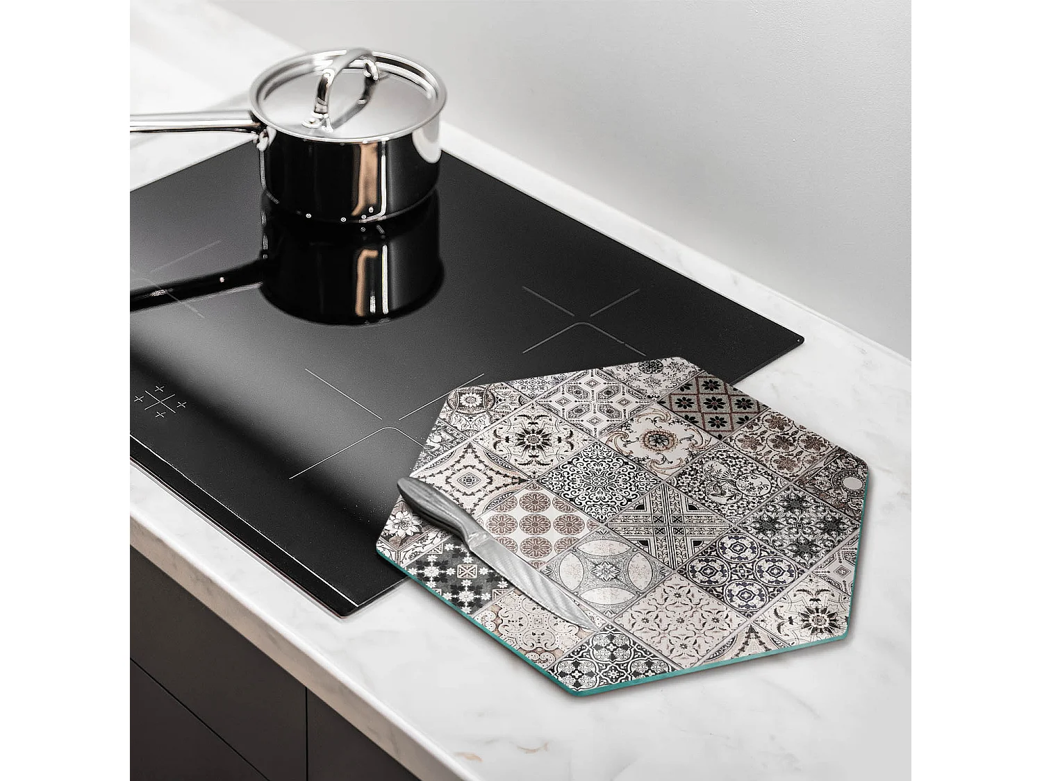 Zeshoekige glazen keukenplank, 40 cm Decoratieve tegels