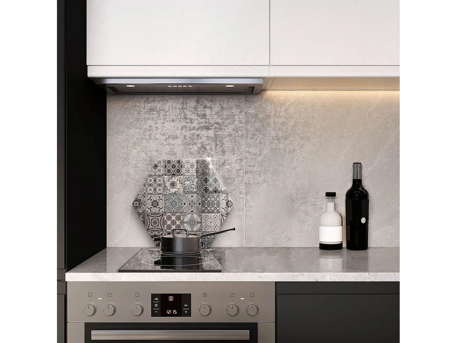 Zeshoekige glazen keukenplank, 40 cm Decoratieve tegels