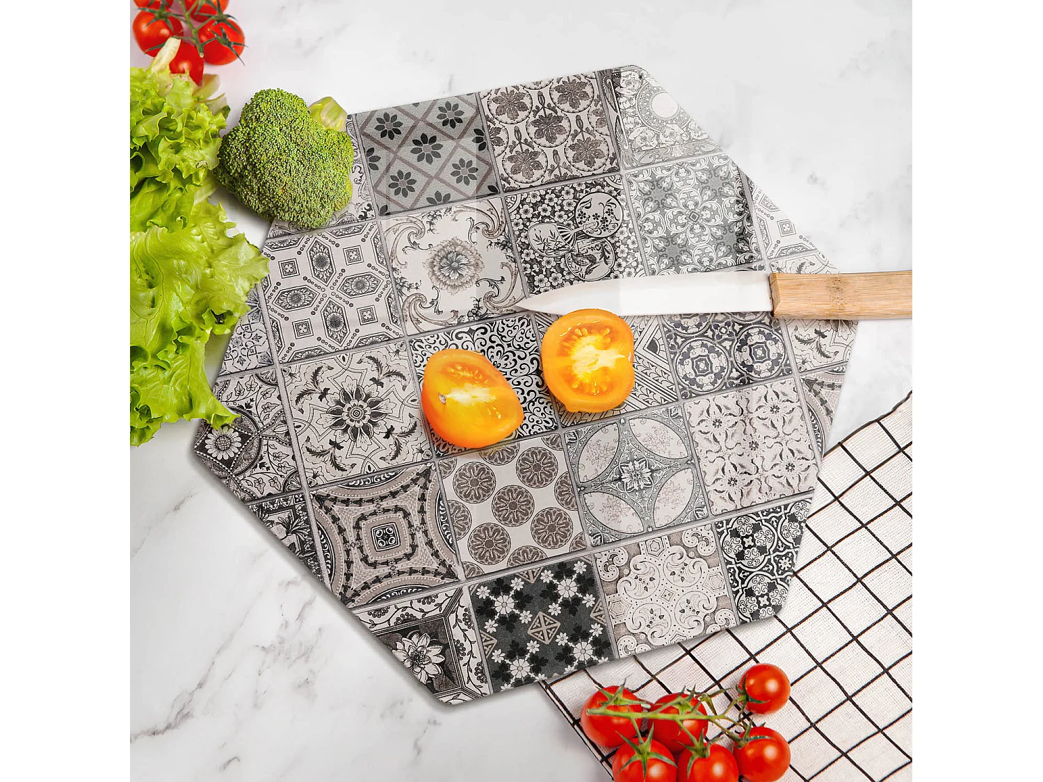 Zeshoekige glazen keukenplank, 40 cm Decoratieve tegels