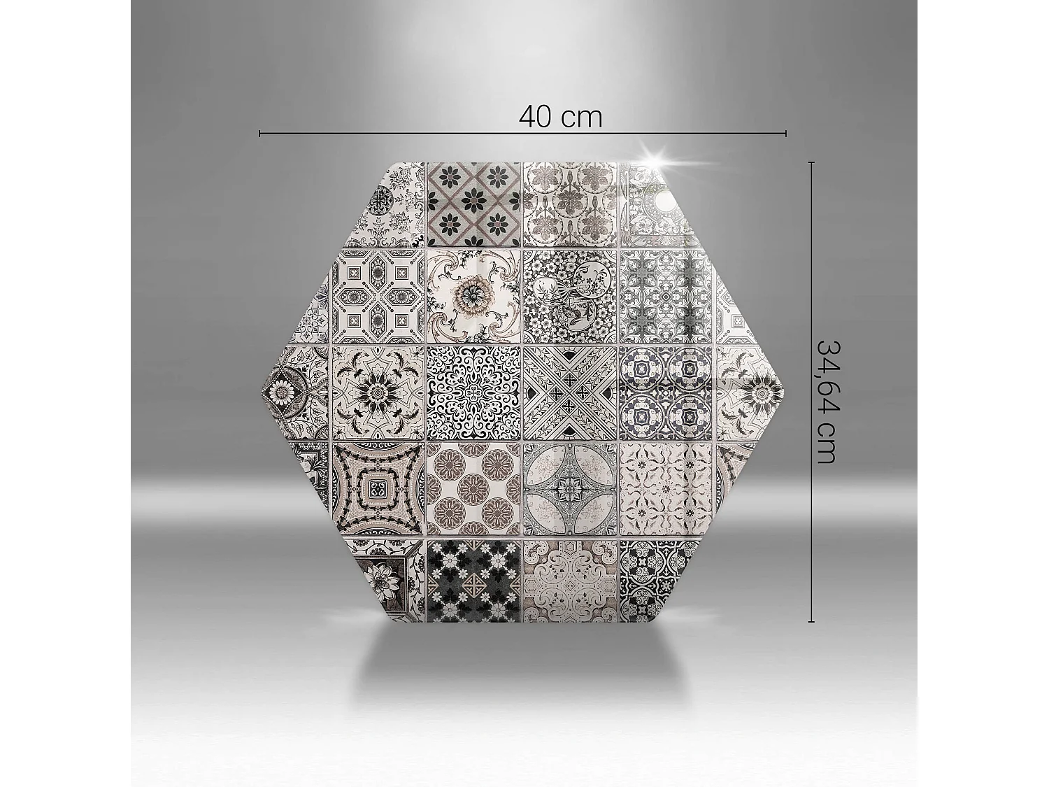 Zeshoekige glazen keukenplank, 40 cm Decoratieve tegels