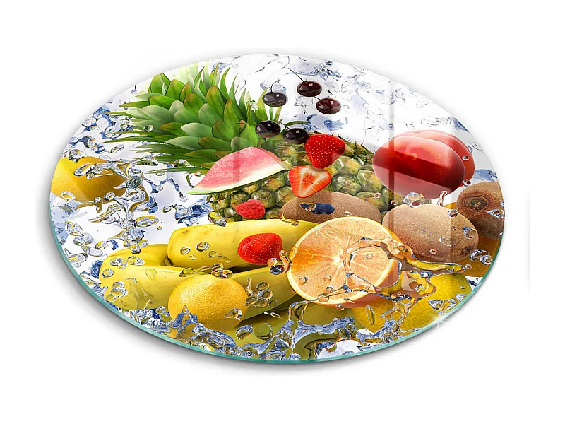 Planche de cuisine ronde en verre, 30 cm Fruits juteux et eau