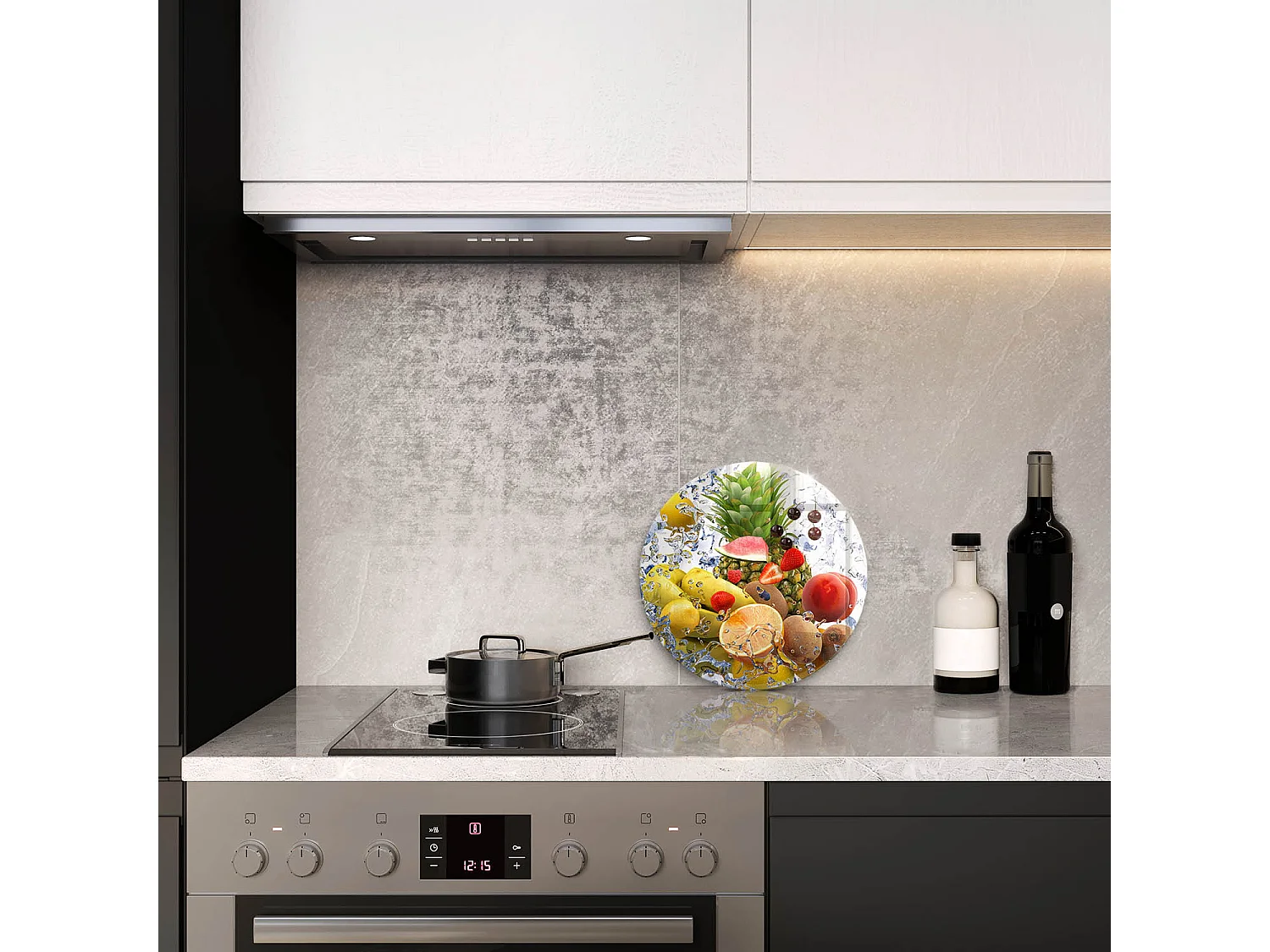 Planche de cuisine ronde en verre, 30 cm Fruits juteux et eau