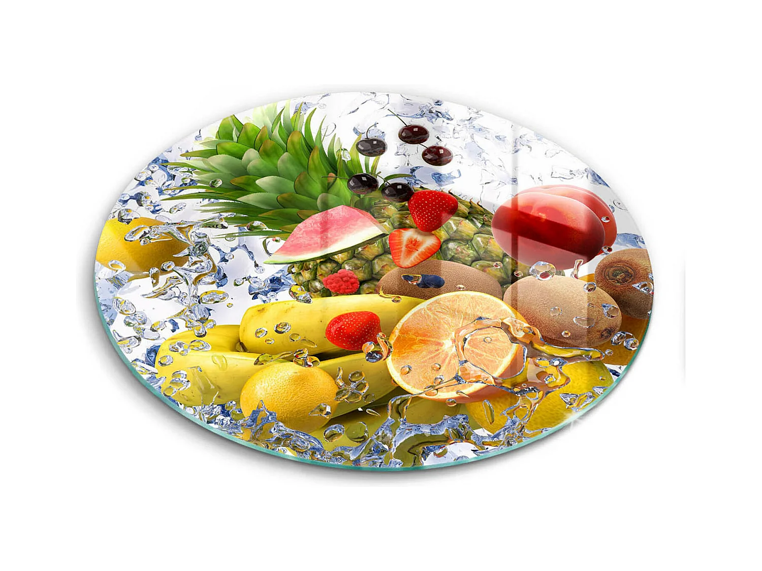 Rond glazen keukenplank, 30 cm Sappig fruit en water