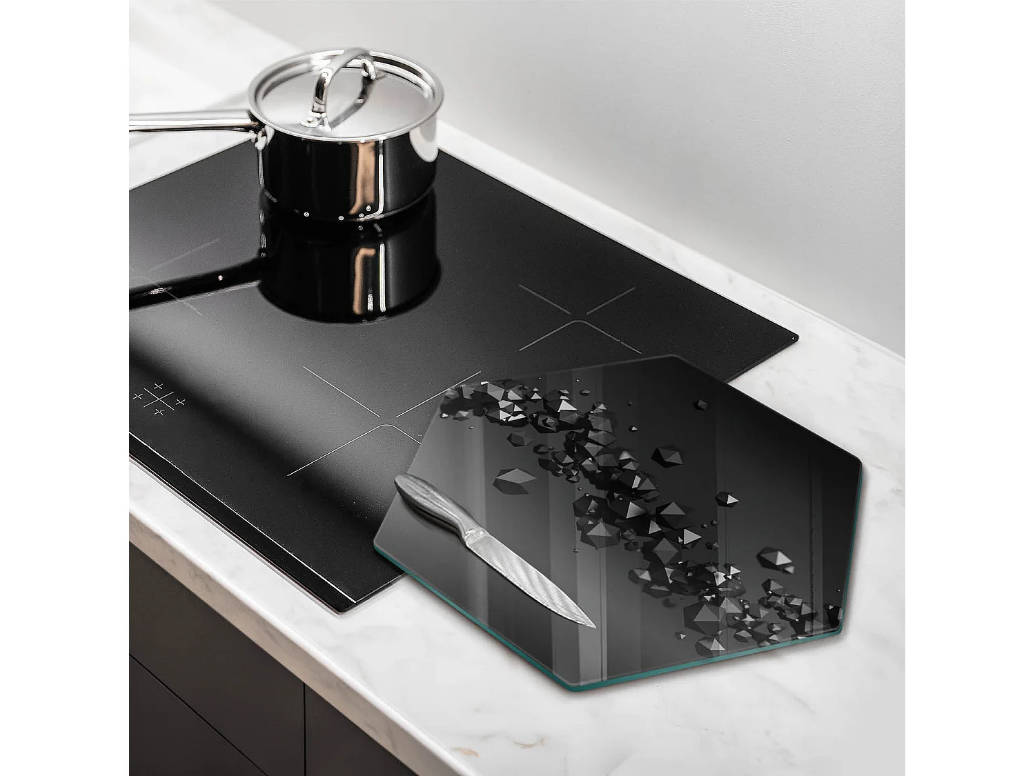 Planche de cuisine hexagonale en verre, 40 cm, formes 3D, abstraction