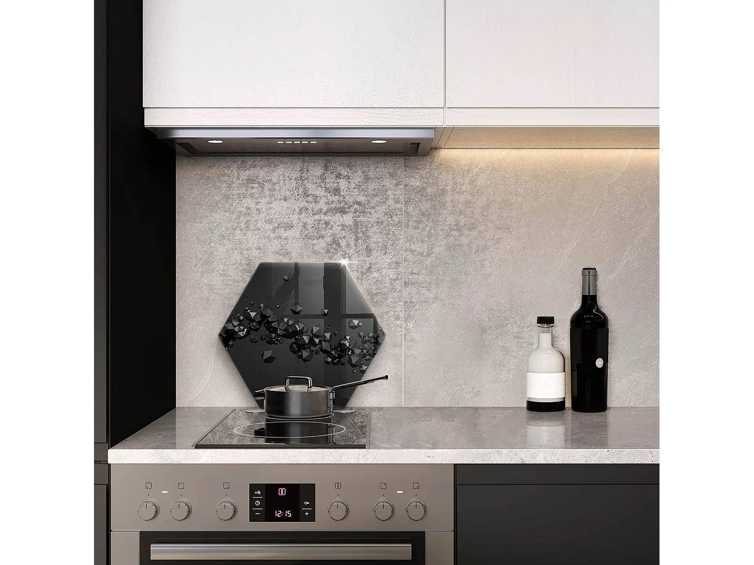 Sechseckiges Küchenbrett aus Glas, 40 cm, 3D-Formen, Abstraktion