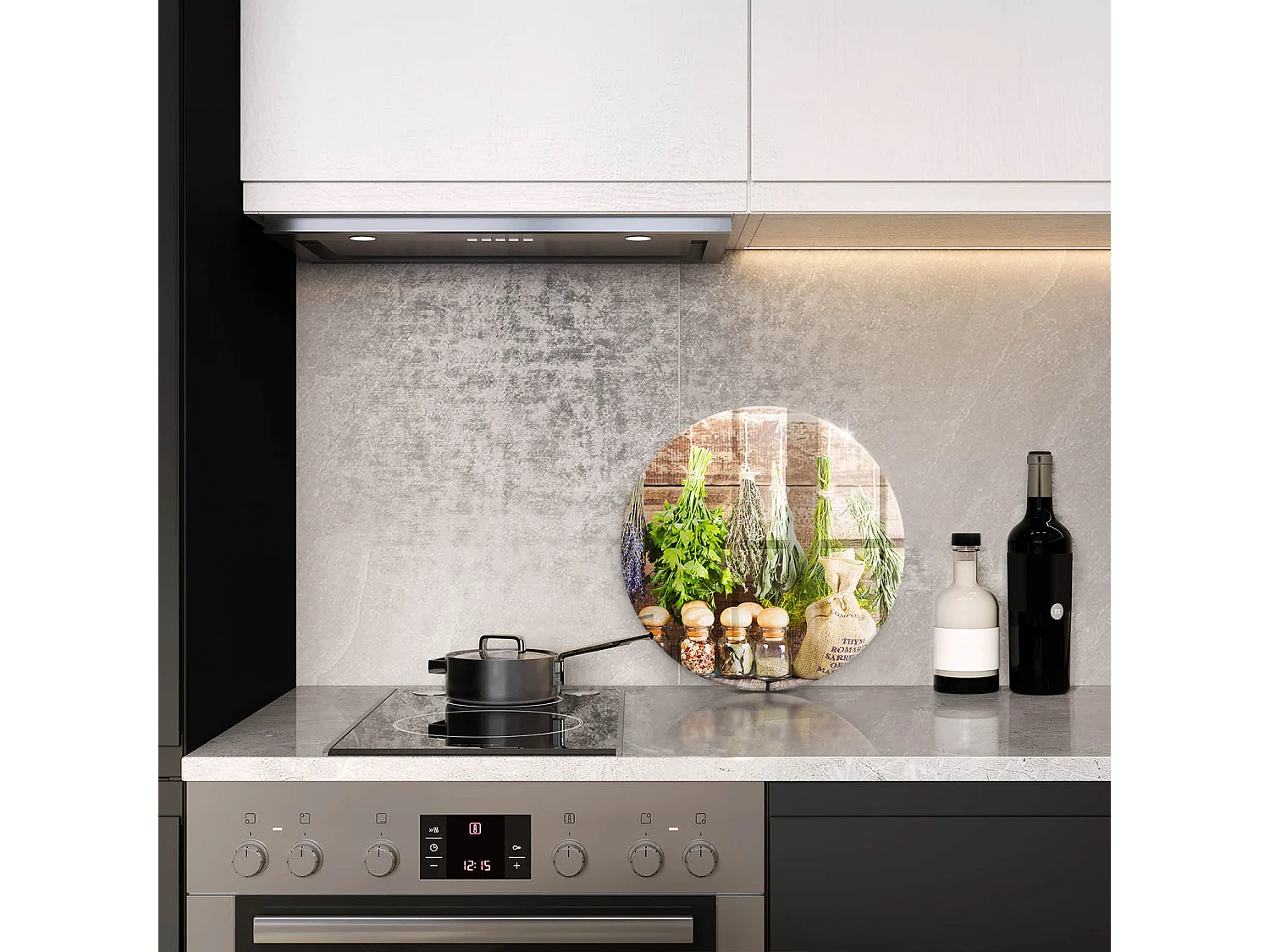 Planche de cuisine ronde en verre, 40 cm Herbes, épices et bois