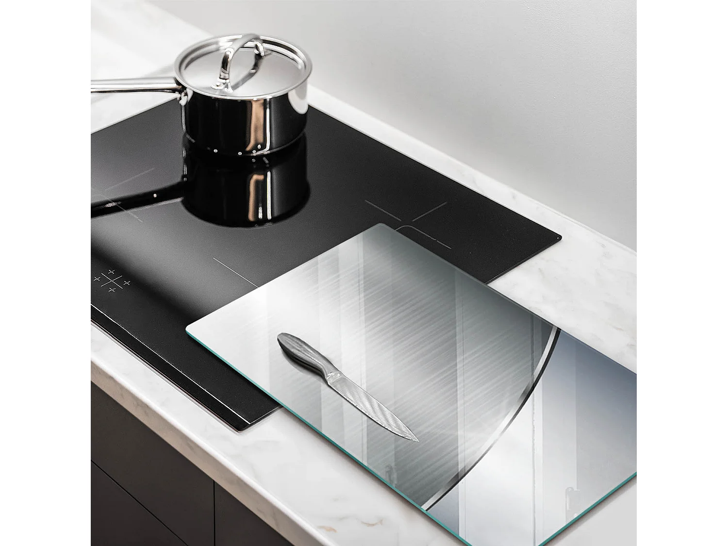 Tablero de cocina rectangular de vidrio, 30x52 cm Motivo abstracto de metal