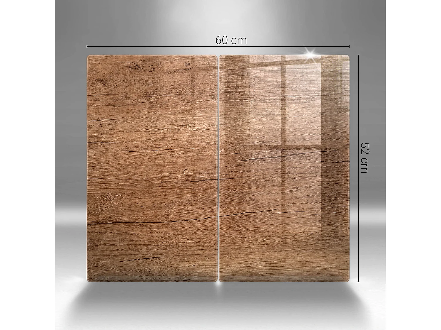 Rechteckiges Küchenbrett aus Glas, 2 Stück 30x52 cm, Holzstruktur
