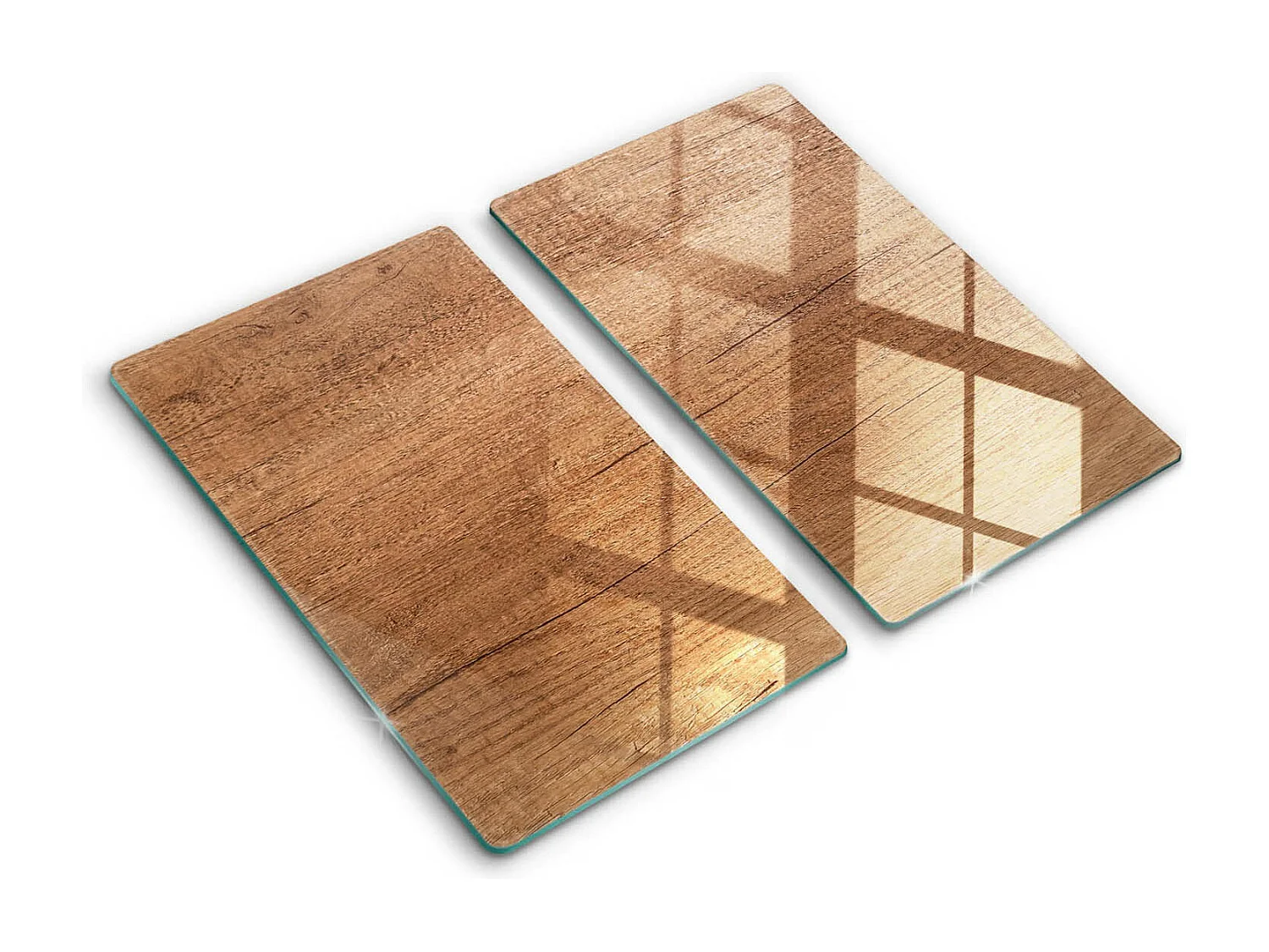 Rechteckiges Küchenbrett aus Glas, 2 Stück 30x52 cm, Holzstruktur