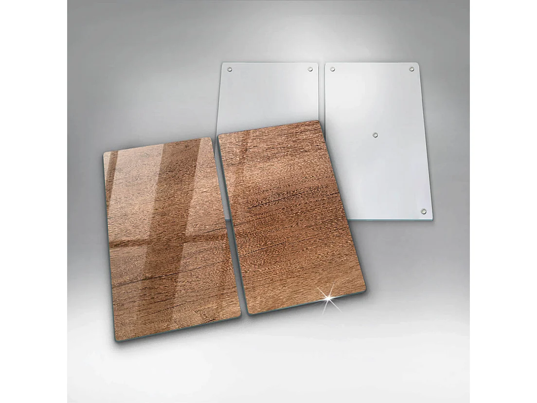 Rechteckiges Küchenbrett aus Glas, 2 Stück 30x52 cm, Holzstruktur