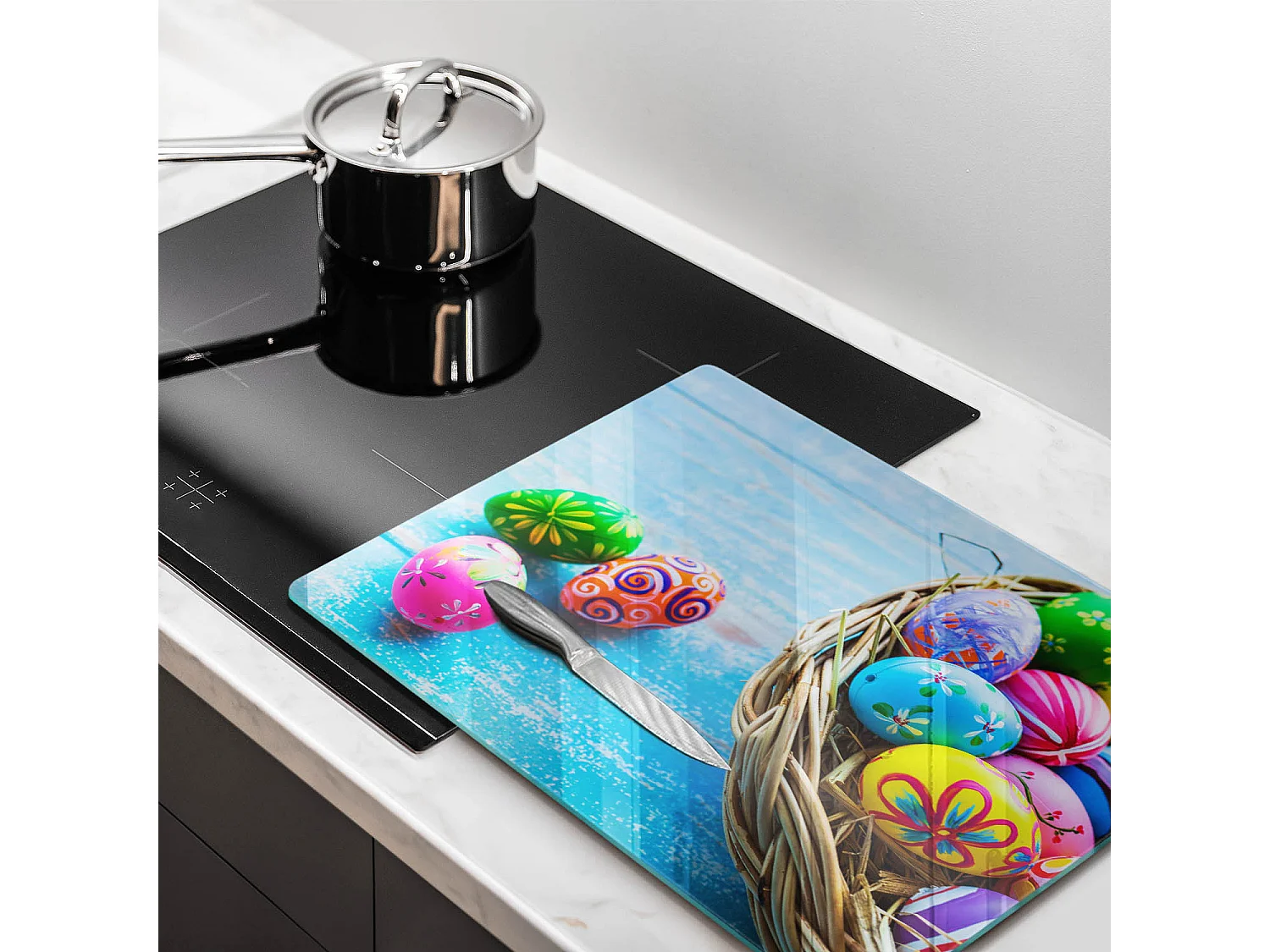 Rechteckiges Küchenbrett aus Glas, 52x40 cm Ostereier