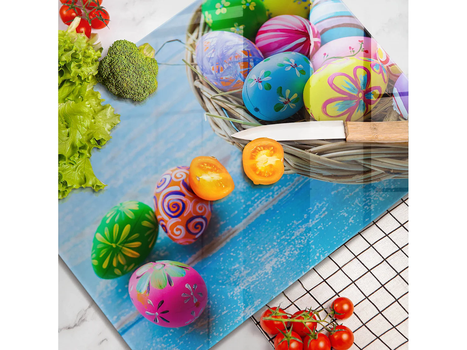 Rechteckiges Küchenbrett aus Glas, 52x40 cm Ostereier