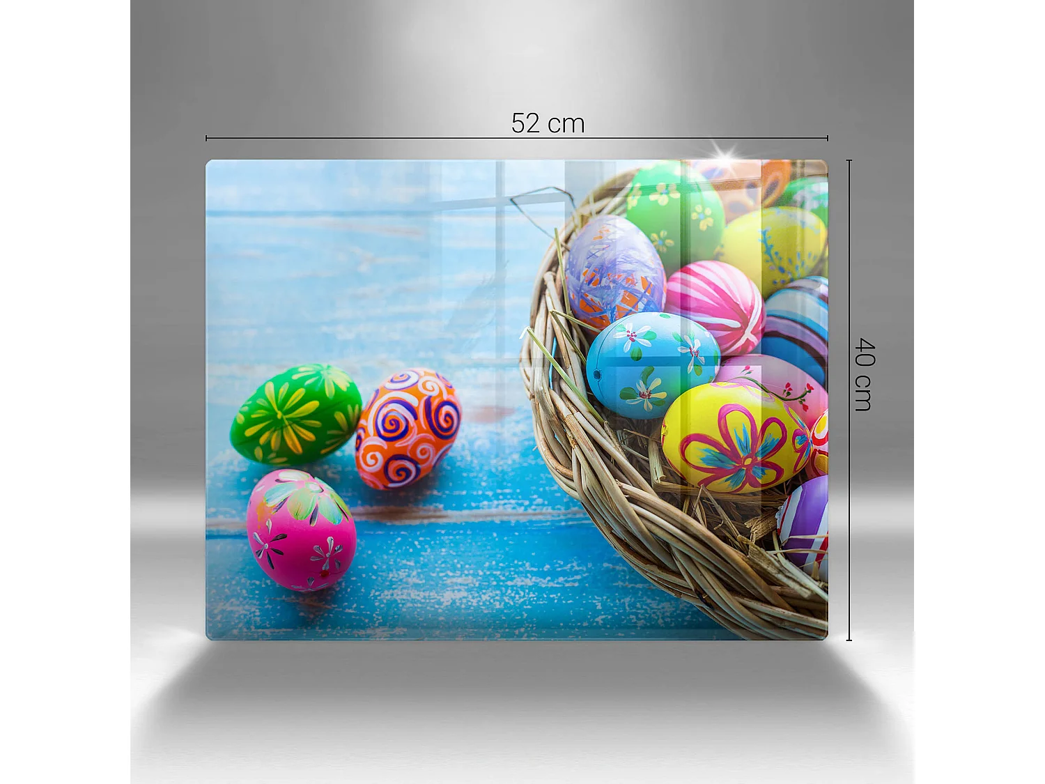 Rechteckiges Küchenbrett aus Glas, 52x40 cm Ostereier