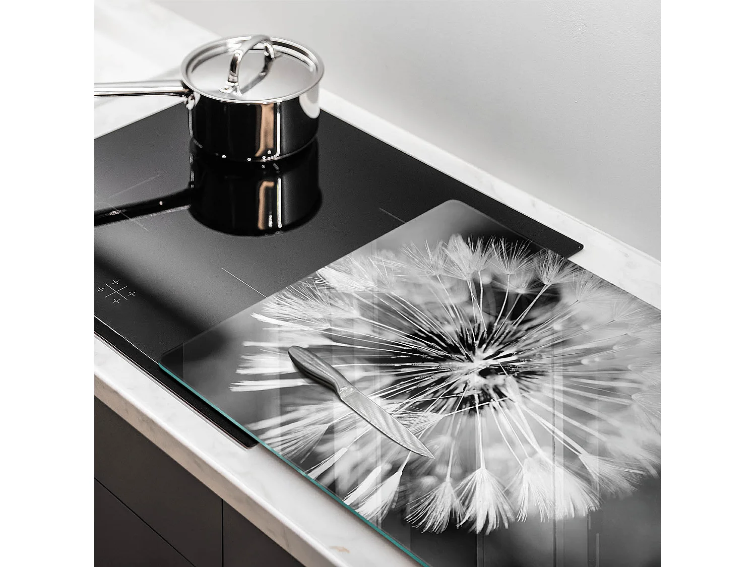 Tagliere da cucina rettangolare in vetro, 80x52 cm Delicato Tarassaco