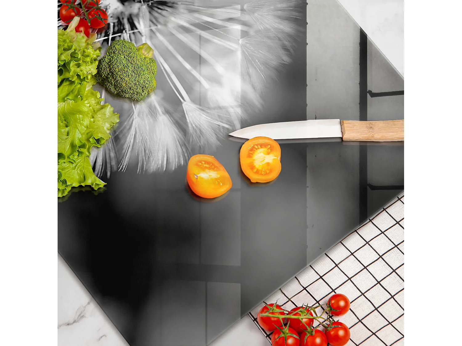 Tagliere da cucina rettangolare in vetro, 80x52 cm Delicato Tarassaco