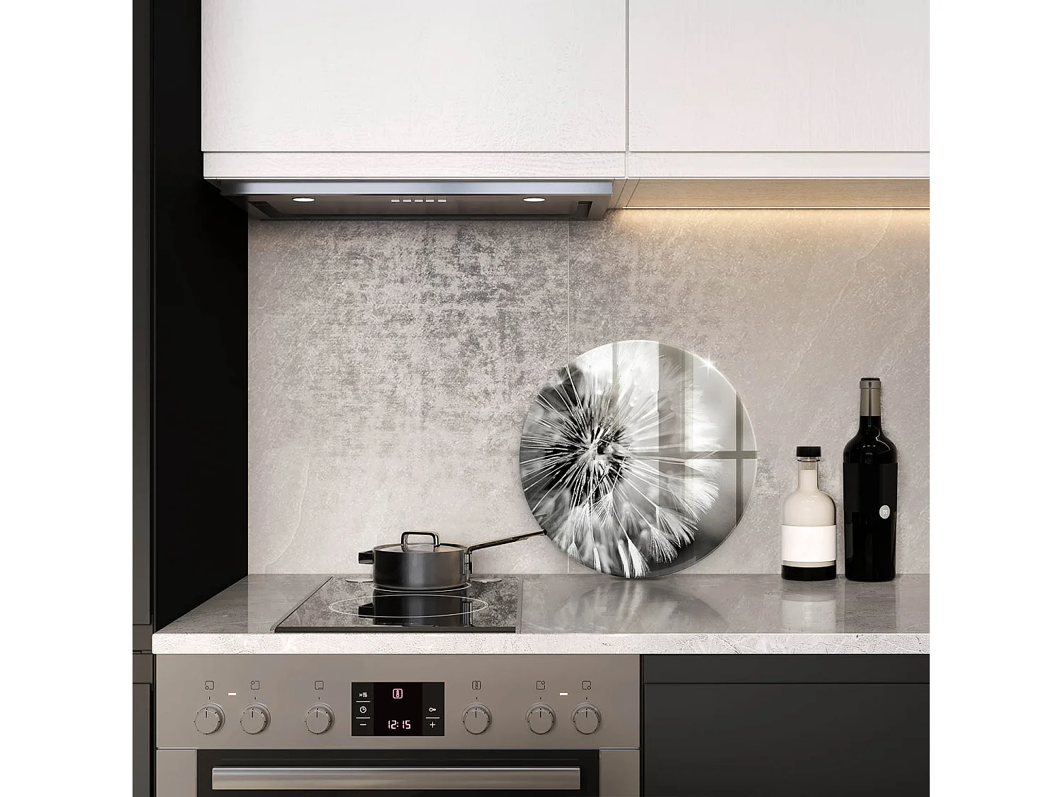 Rundes Küchenbrett aus Glas, 40 cm Zarte Löwenzahn