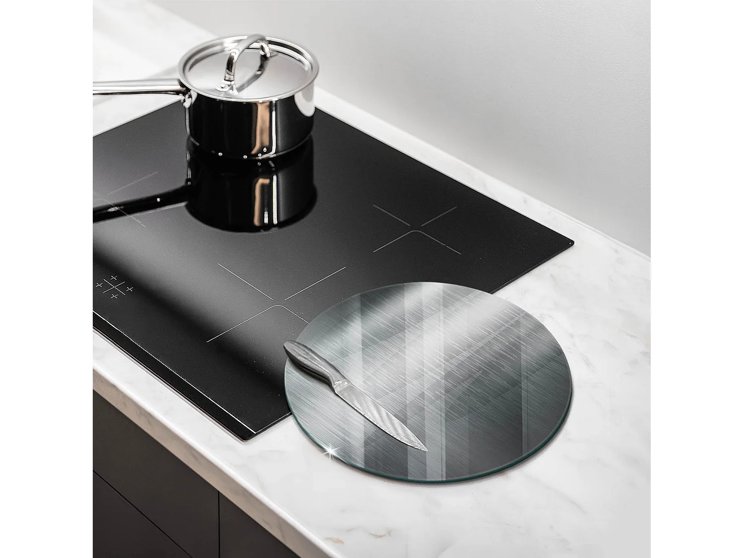 Planche de cuisine ronde en verre, 30 cm, texture métal