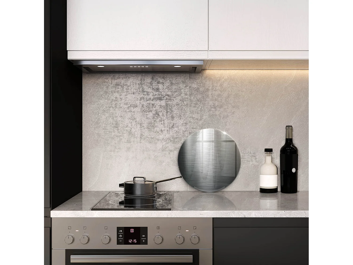 Planche de cuisine ronde en verre, 30 cm, texture métal