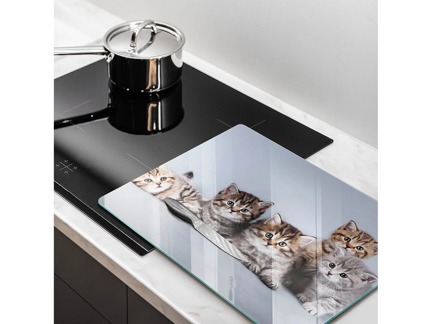 Planche de cuisine rectangulaire en verre, 52x40 cm Doux petits chatons
