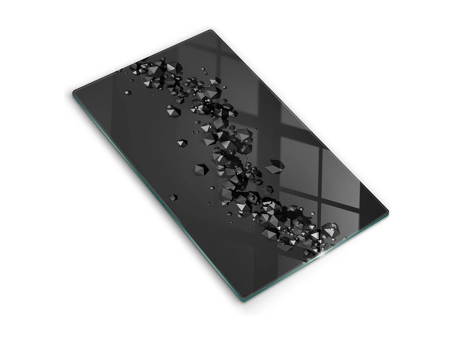 Rechteckiges Küchenbrett aus Glas, 30x52 cm Abstraktion von 3D-Formen.
