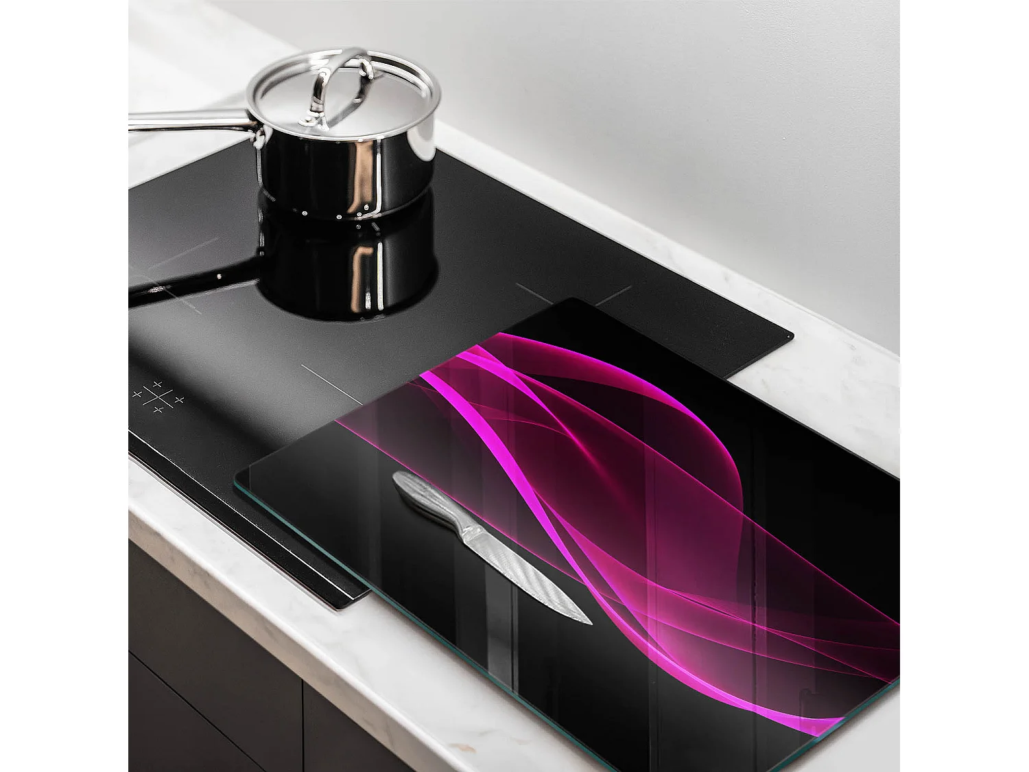 Planche de cuisine rectangulaire en verre, 40x52 cm Abstraction rose.