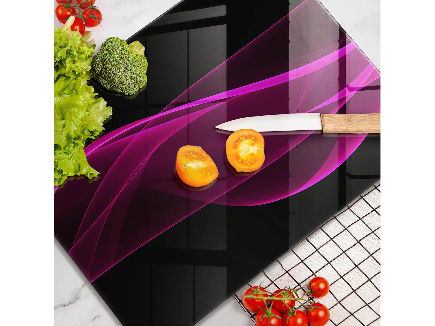 Planche de cuisine rectangulaire en verre, 40x52 cm Abstraction rose.