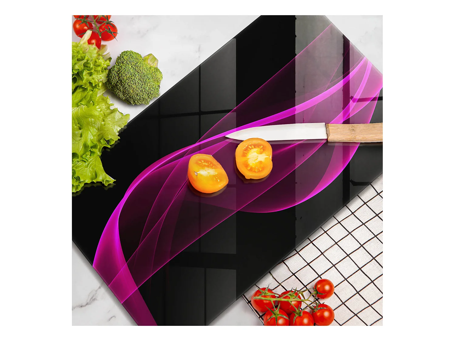 Planche de cuisine rectangulaire en verre, 30x52 cm Abstraction rose.