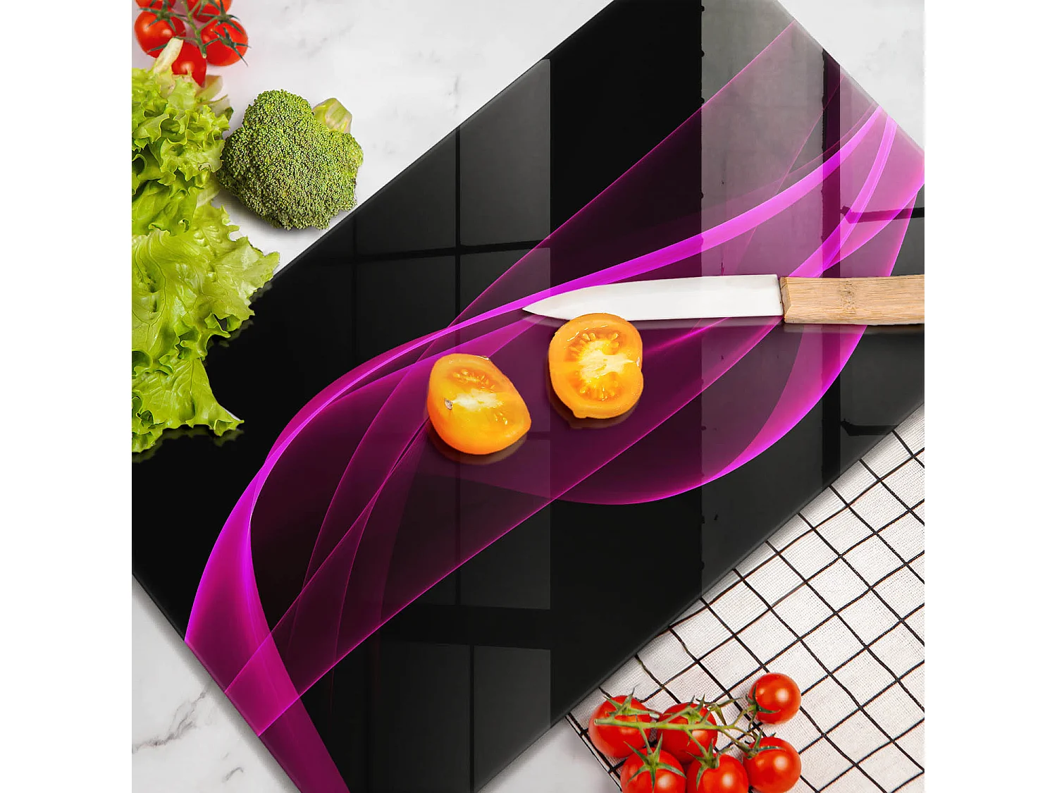 Tablero de cocina rectangular de cristal, 30x52 cm Abstracción rosa.