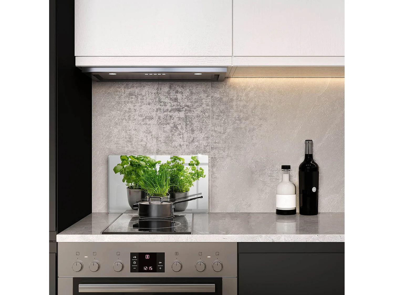 Rechteckiges Küchenbrett aus Glas, 52x30 cm Kräutertöpfe