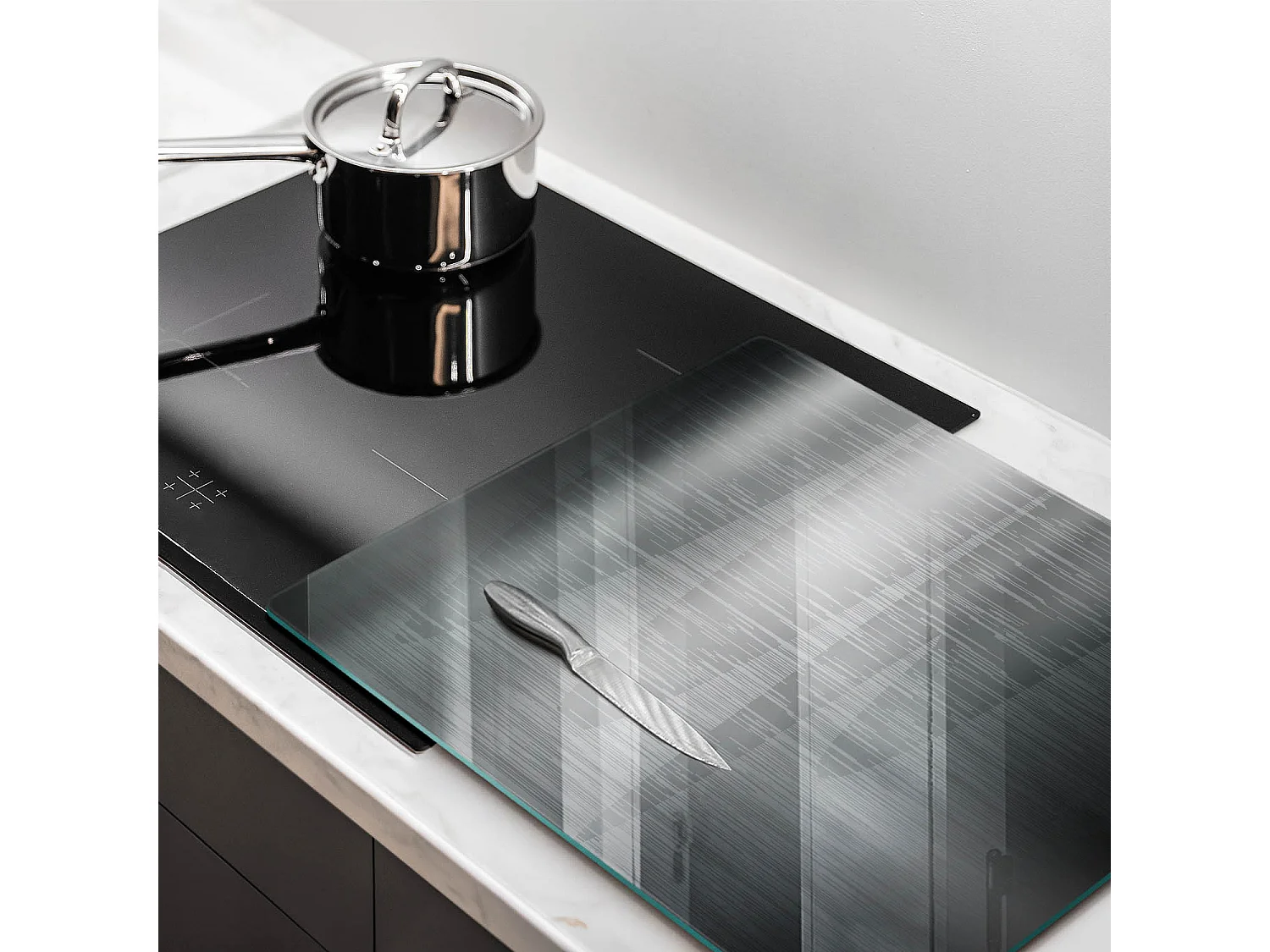 Rechteckiges Küchenbrett aus Glas, 60x52 cm, Metallstruktur