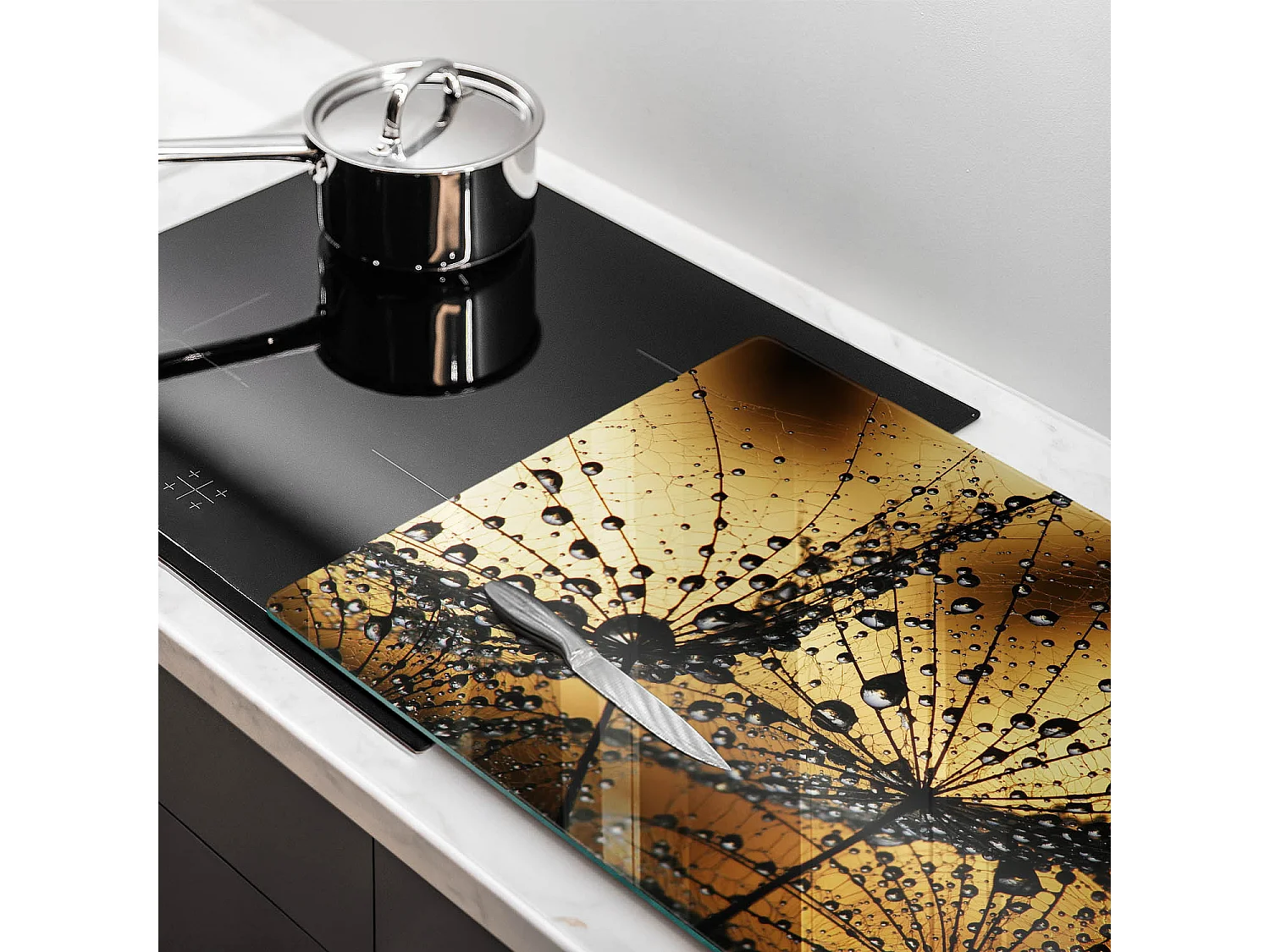 Rechteckiges Küchenbrett aus Glas, 80x52 cm Rosa und Löwenzahn