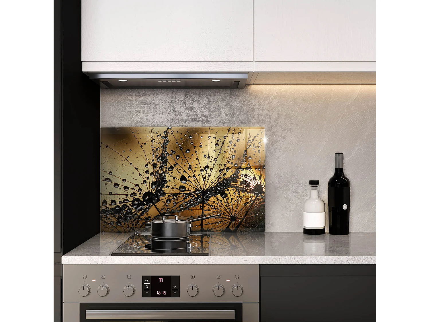 Rechteckiges Küchenbrett aus Glas, 80x52 cm Rosa und Löwenzahn