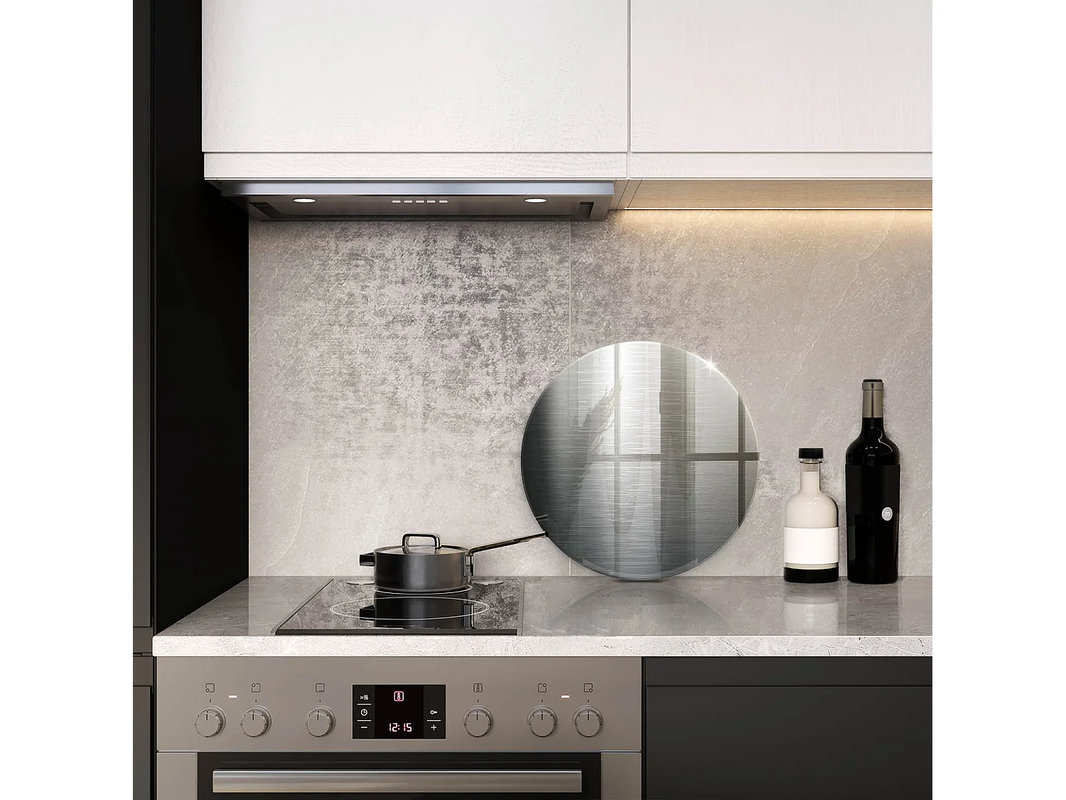 Rundes Küchenbrett aus Glas, 40 cm, Metallstruktur