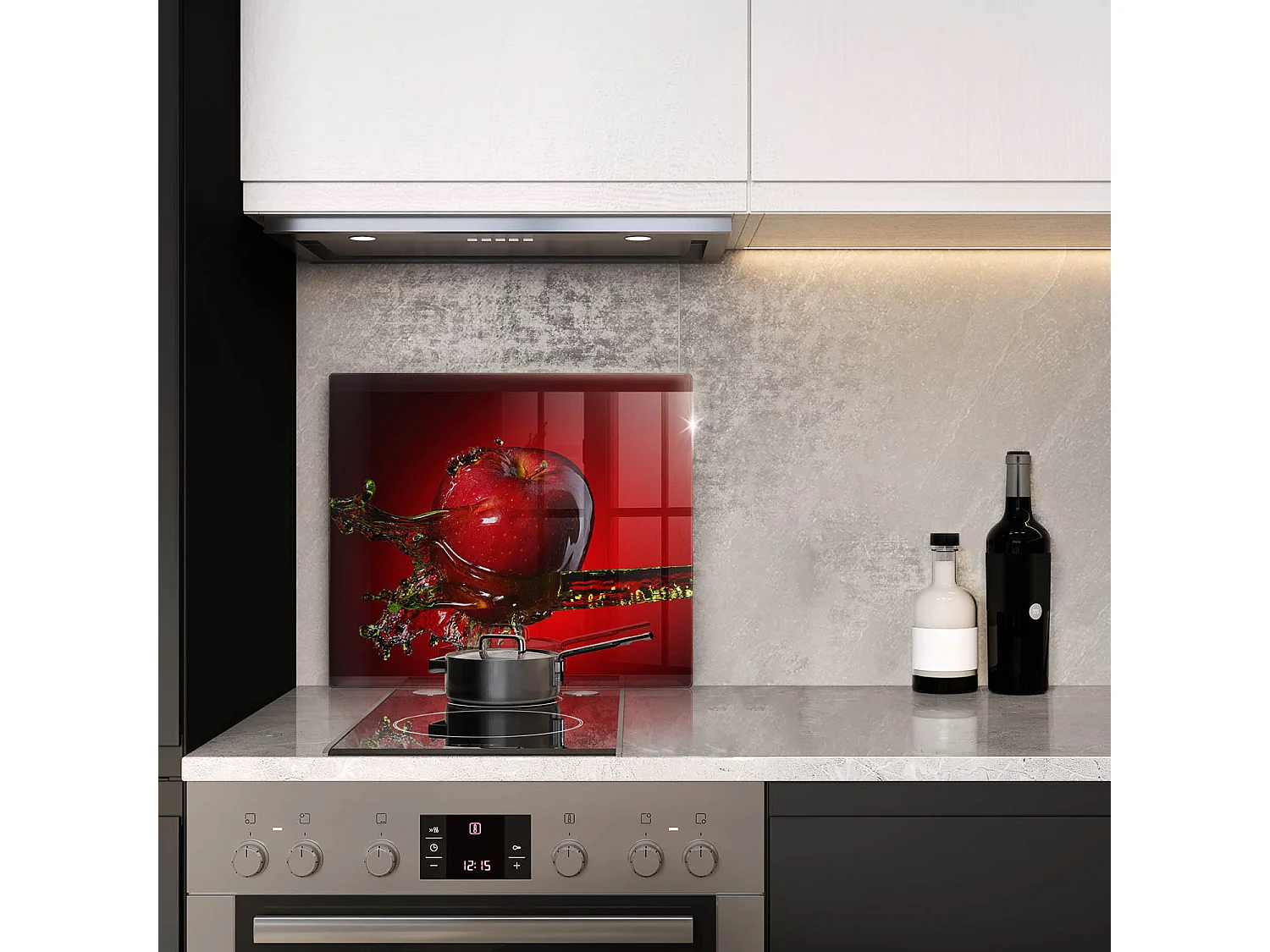 Rechteckiges Küchenbrett aus Glas, 60x52 cm Apfel im Wasser